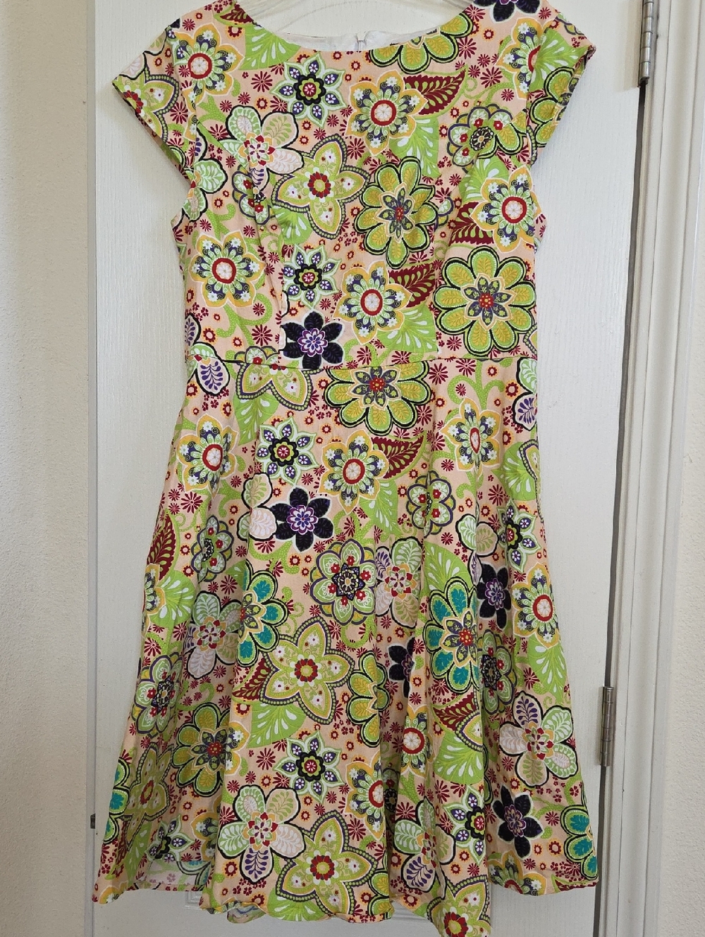 Floral Fit-and-Flare Dress - Yellow & Green